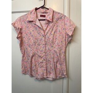Panhandle Slim Women M Pink Floral  Paisley Pearl Snap Western Shirt Short Sleev